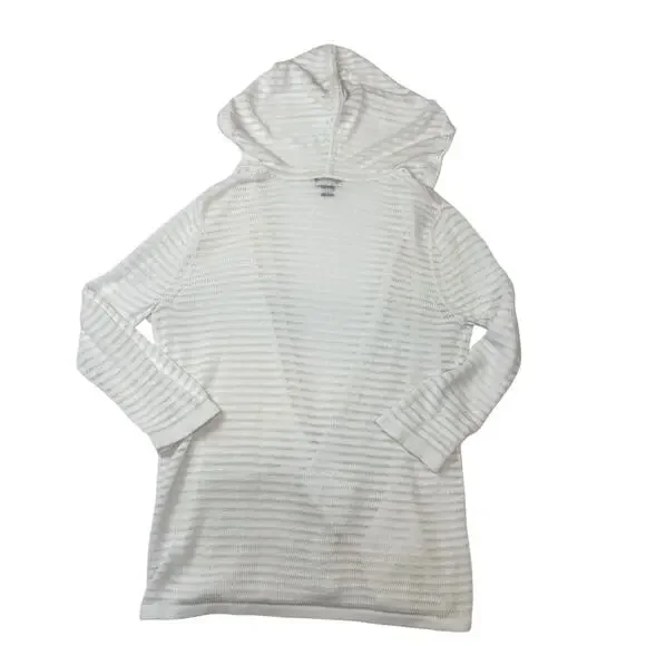 Eddie Bauer Ivory Hooded Open Front Cardigan Women’s Medium Lightweight Knit - Picture 2 of 13